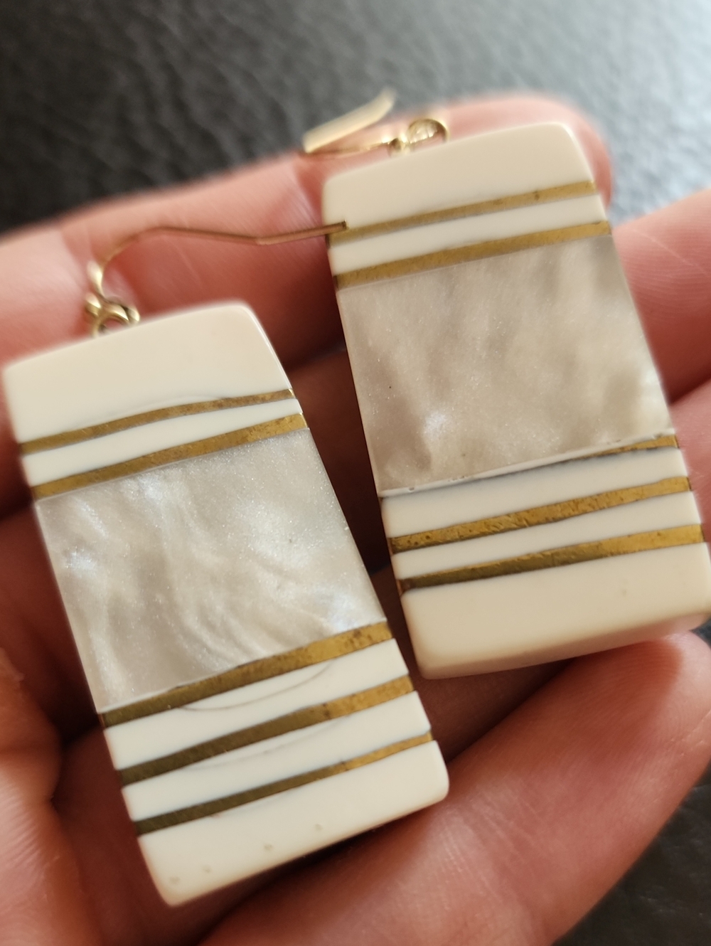 VTG Classic Ivory and Gold Stripe Drop Earrings - Women Jewelry